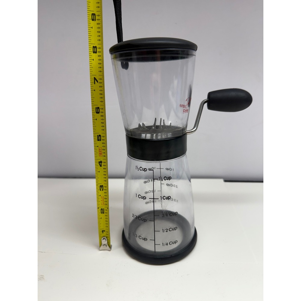 Manual Nut Chopper Hand Crank Grinder with Measurements Fine Coarse Black Clear